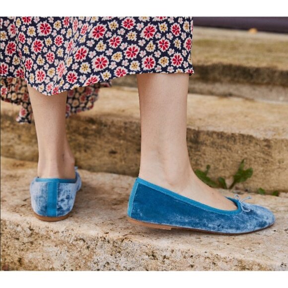 💕DOEN💕 Ballerina Slipper ~ Cerulean Blue Velvet Leather Flats EU 42 US 11 NWT - Picture 6 of 16